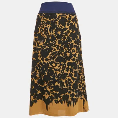 Pre-owned Prada Yellow Floral Print Crepe Knee Length Skirt M