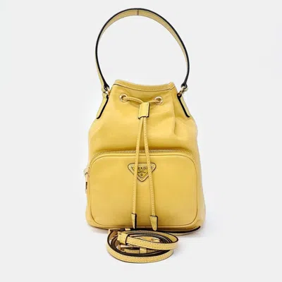 Pre-owned Prada Yellow Leather Light Calf Bucket Tote And Crossbody Bag