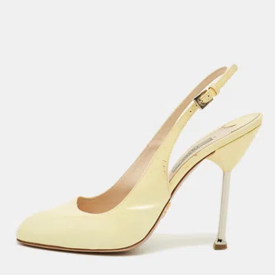 Pre-owned Prada Yellow Patent Leatherround Toe Slingback Pumps Size 39