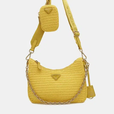 Pre-owned Prada Re-edition2005 Shoulder Bag Yellow Raffia