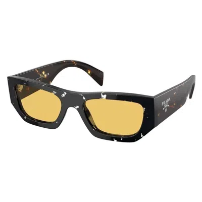 Prada Yellow Rectangular Unisex Sunglasses Pr A01s 15o10c 53 In Black