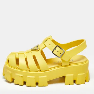 Pre-owned Prada Yellow Rubber Monolith Sandals Size 35