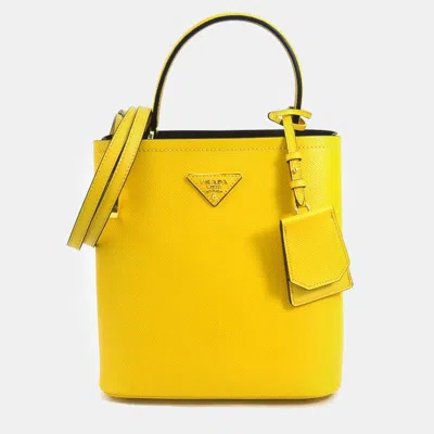 Pre-owned Prada Yellow Saffiano Leather Cuir Small Panier Handbag