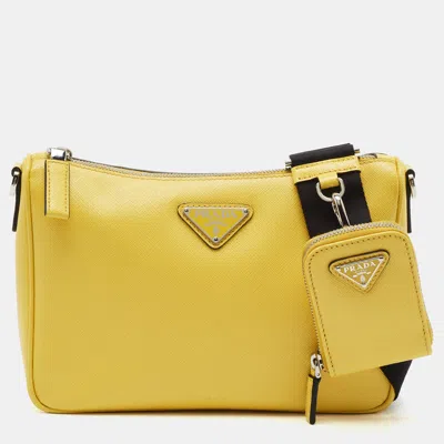 Pre-owned Prada Yellow Saffiano Lux Leather Shoulder Bag