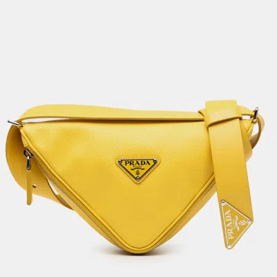 Pre-owned Prada Yellow Saffiano Triangle Convertible Shoulder Bag