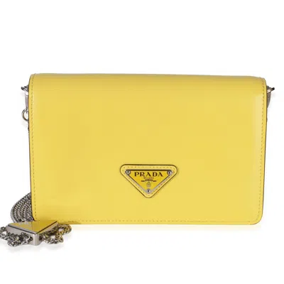 Pre-owned Prada Yellow Spazzolato Triangle Chain Crossbody