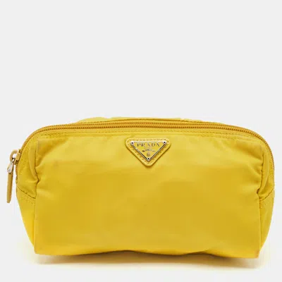 Pre-owned Prada Yellow Tessuto Nylon Cosmetic Pouch