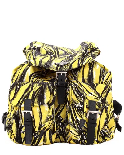 Prada Yellow Tessuto Nylon Double Front Pocket Backpack Printed Medium  (authentic Pre-loved) In Multi
