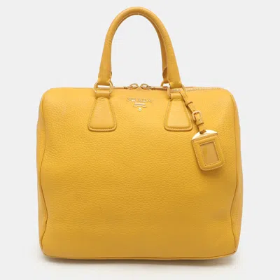 Pre-owned Prada Yellow Vitello Daino Leather Satchel