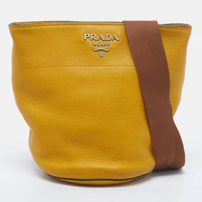 Pre-owned Prada Yellow Vitello Danio Leather Bucket Bag