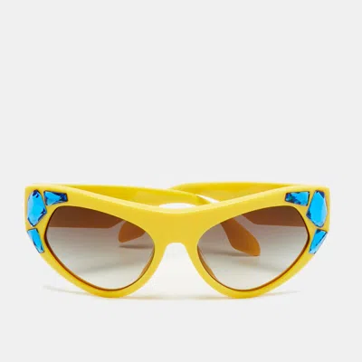 Pre-owned Prada Yellow/grey Gradient Spr 21q Crystal Embellished Cat Eye Sunglasses