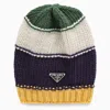 PRADA YELLOW\/PAPAYA STRIPED WOOL AND CASHMERE HAT