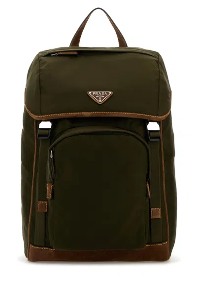 Prada Zaino In Re-nylon Verde Oliva  Uomo