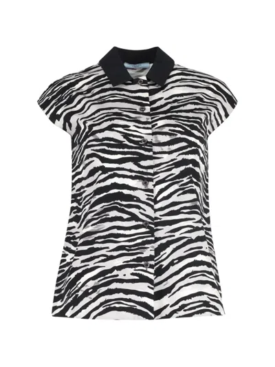 Pre-owned Prada Zebra-print Short-sleeve Shirt In White