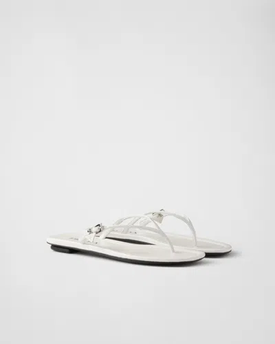 Prada Leather Thong Sandals In White