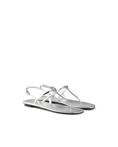 Prada Zehensteg-sandalen Aus Metallic-leder In Silver