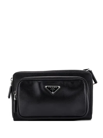 Pre-owned Prada Zip Around Front Pocket Saffiano Leather Belt Bag In Black
