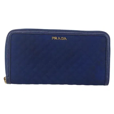 Pre-owned Prada Zip Around Organizer Wallet Saffiano Leather With Applique Blue Leather Wallets Accessory (pre