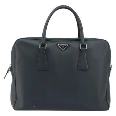 Pre-owned Prada Zip Around Saffiano Leather Navy Leather Briefcase Bag ()