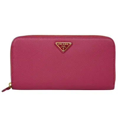 Pre-owned Prada Zip Around Tab Wallet Saffiano Leather Pink Leather Wallets Accessory ()