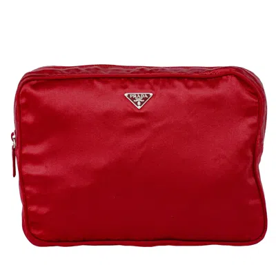 Pre-owned Prada Zip Around Toiletry Bag Silk Red Satin Clutche & Pouche Bag ()