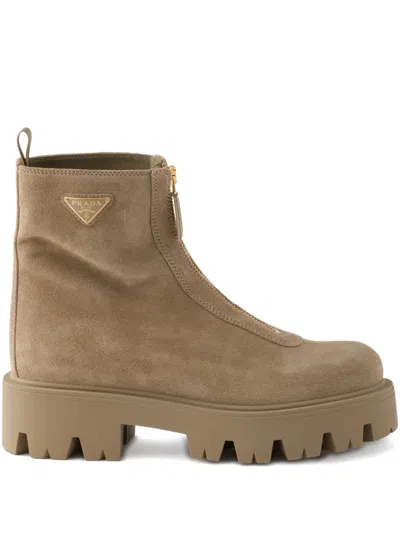 Prada Zip Boots In Brown