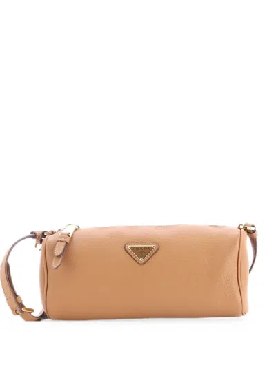 Pre-owned Prada Zip Buckle Pouch Leather Shoulder Bag In Brown