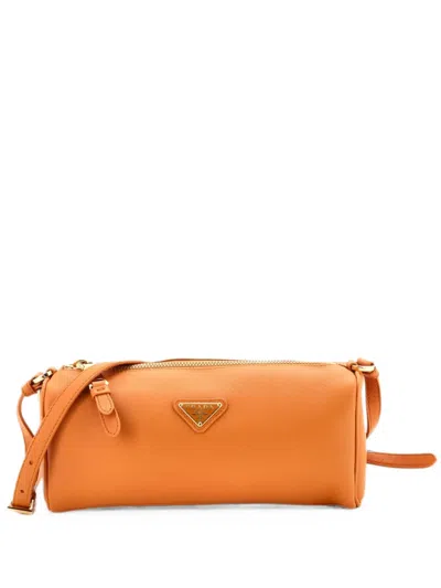 Pre-owned Prada Zip Buckle Pouch Leather Shoulder Bag In Orange