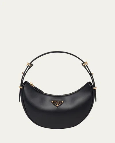 Prada Zip Calf Leather Shoulder Bag In F0002 Nero