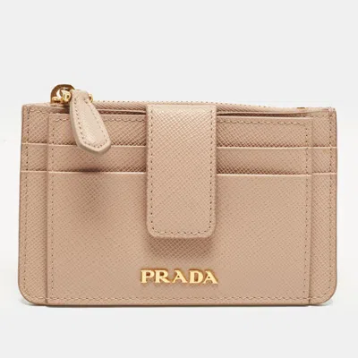 Pre-owned Prada Zip Dusty Pink Saffiano Leather Card Holder