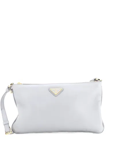 Pre-owned Prada Zip Flat Pouch Leather Shoulder Bag In Blue