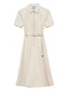 Prada Womens Neutral Logo-belt A-line Cotton Chino Midi Dress In Neutral