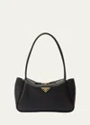 Prada Zip Grain Leather Shoulder Bag In Black