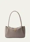 Prada Zip Leather Hobo Bag In F03an Argilla N