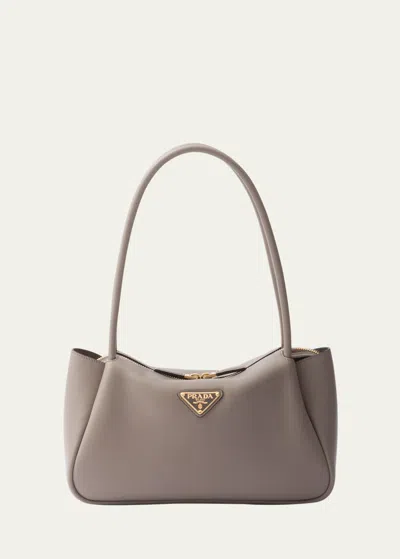 PRADA ZIP GRAIN LEATHER SHOULDER BAG