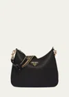 Prada Zip Leather Hobo Bag In F03c3 Nero C 1
