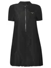 Prada Mini Dress With Drawstring Hemline And A-line Silhouette In Black