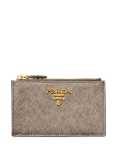 Prada Zip Metal-lettering Card Holder In Multi