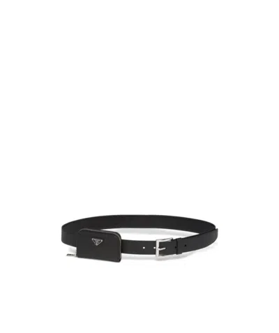 Prada Saffiano Leather Belt In Black