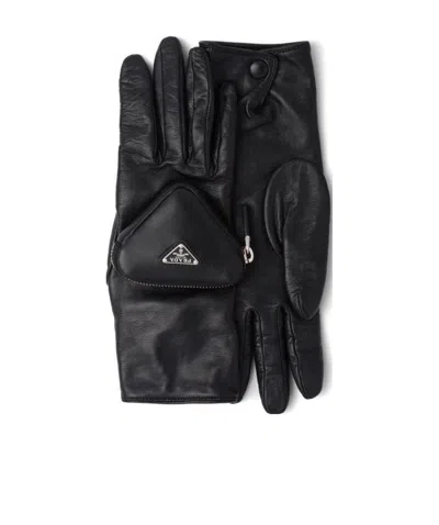 PRADA PRADA LOGO POUCH-DETAILED GLOVES