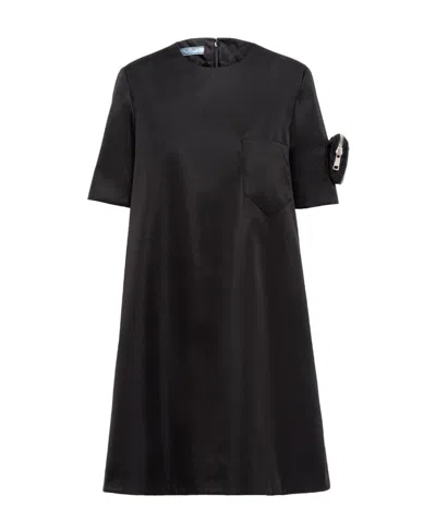 Prada Sleeve Pouch Re-nylon Mini Dress In Black