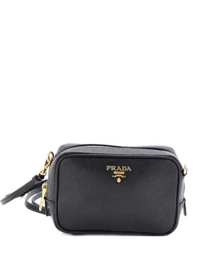 Pre-owned Prada Zip Saffiano Leather Mini Crossbody Bag In Black