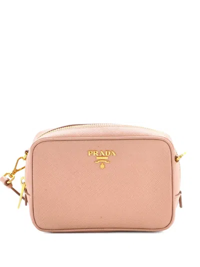Pre-owned Prada Zip Saffiano Leather Mini Crossbody Bag In Neutral