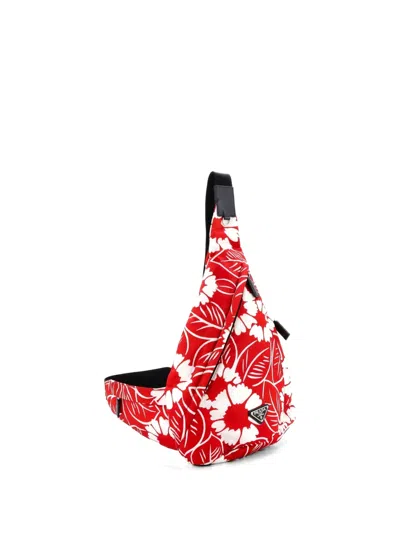 Pre-owned Prada Zip Sling Printed Tessuto Backpack In Red