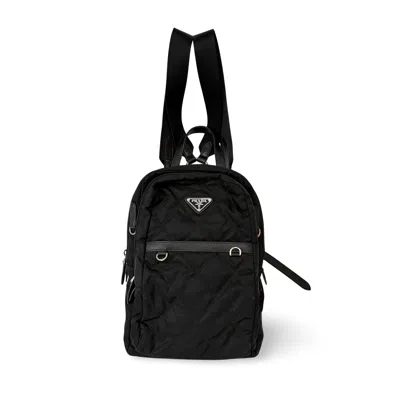 Pre-owned Prada Zip Sling Re-nylon Black Nylon Backpack Bag ()