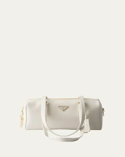 Prada Zip Soft Grain Leather Shoulder Bag In F0009 Bianco