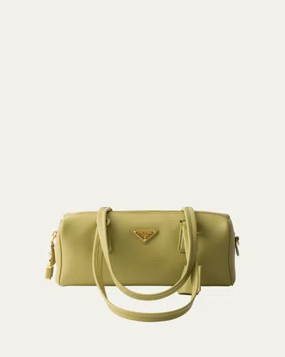 Prada Zip Soft Grain Leather Shoulder Bag In F0362 Pistacchio