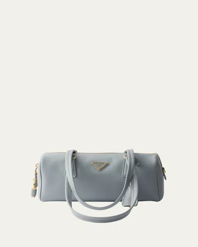 Prada Zip Soft Grain Leather Shoulder Bag In F0384 Opaline