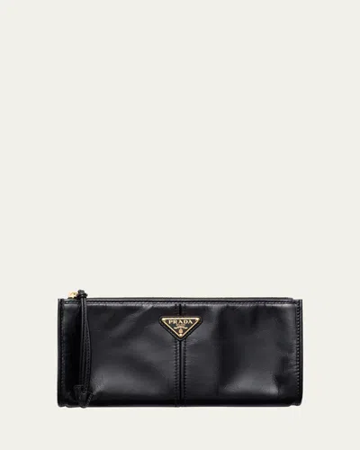 Prada Zip Soft Lux Leather Pouch Bag In Orange