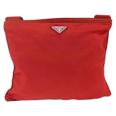 Pre-owned Prada Zip Top Messenger Bag Tessuto Red Nylon Shoulder Bag Bag ()